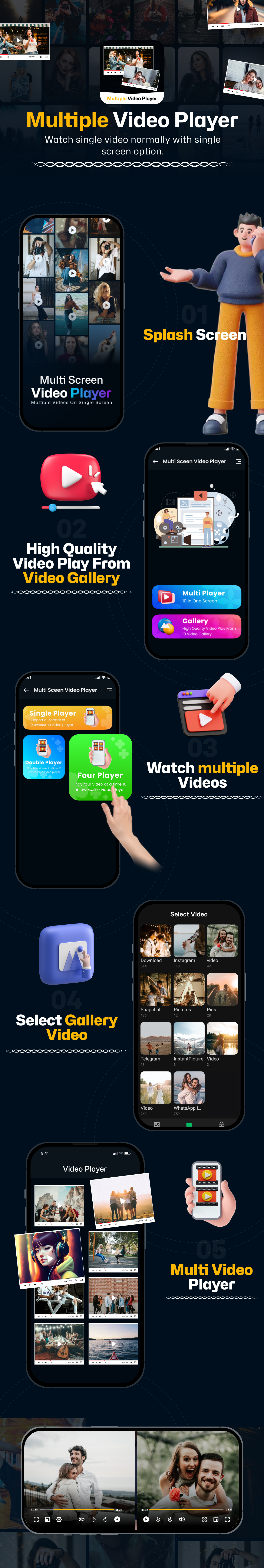 Multi Screen Video Player - Multi Screen View Player - Admob - Android App - 1